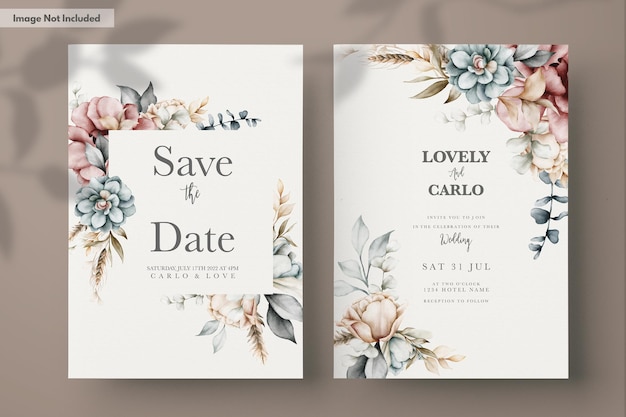 Lindo cartão de convite de casamento floral aquarela vintage