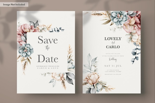 lindo cartão de convite de casamento floral aquarela vintage
