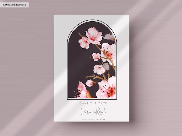 PSD grátis lindo cartão de convite em aquarela floral flor de cerejeira rosa