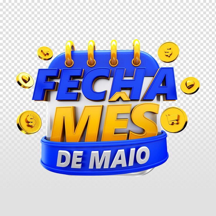PSD grátis logo 3d fecha mês de maio, promoção de desconto do mês, supermercado brasil