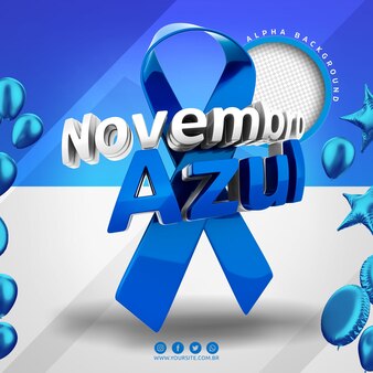 Logo 3d novembro blue brazil campanha contra câncer de próstata