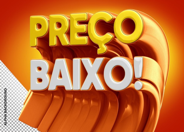 PSD grátis logotipo 3d de baixo preço girado isolado em fundo laranja