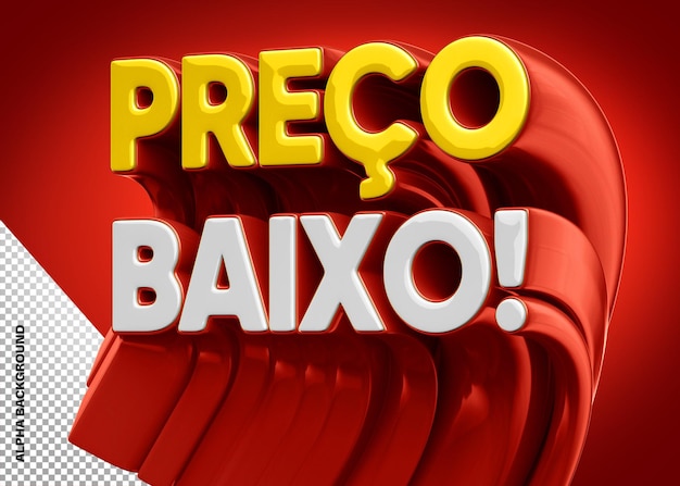 PSD grátis logotipo 3d de baixo preço girado isolado em fundo vermelho