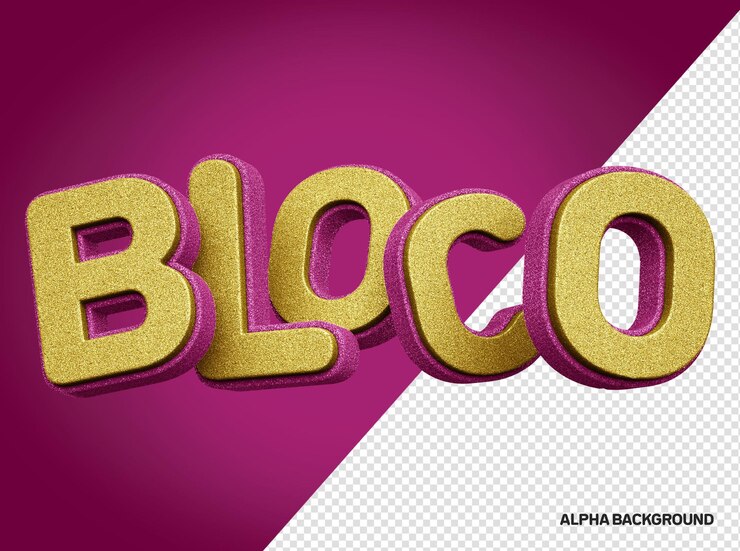 PSD grátis logotipo 3d de bloco de carnaval rosa e dourado com textura realista de glitter