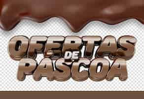 PSD grátis logotipo 3d de páscoa com textura de chocolate derretido pascoa no brasil