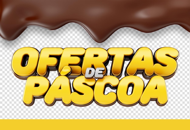 Logotipo 3d de páscoa com textura de chocolate derretido pascoa no brasil