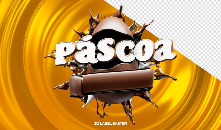 PSD grátis logotipo 3d páscoa com chocolate feliz páscoa no brasil