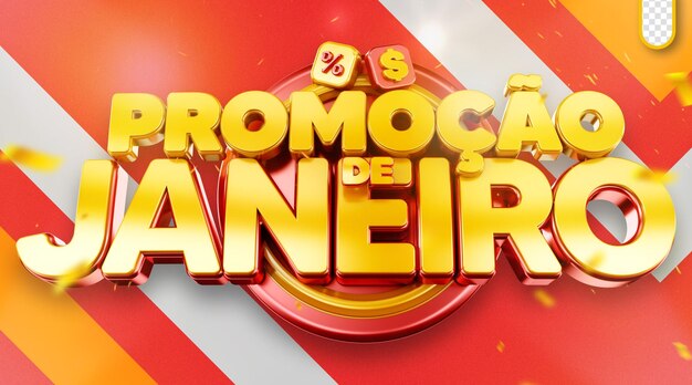 Logotipo 3D promoção de janeiro e descontos selo 3D para promoções de varejo