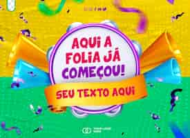 PSD grátis logotipo 3d render pandeiro de carnaval para composições com texto editável