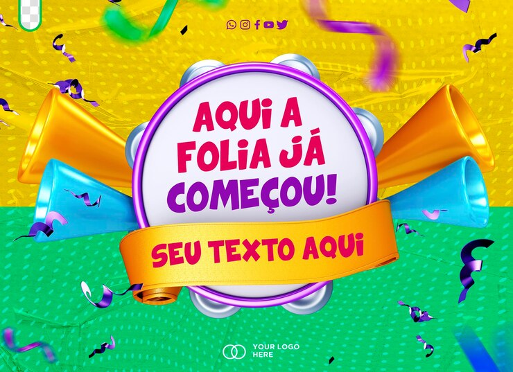 PSD grátis logotipo 3d render pandeiro de carnaval para composições com texto editável