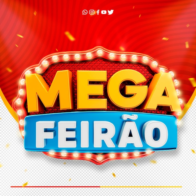 PSD grátis logotipo mega feira de rótulo 3d para campanhas de supermercado mega feirao no brasil