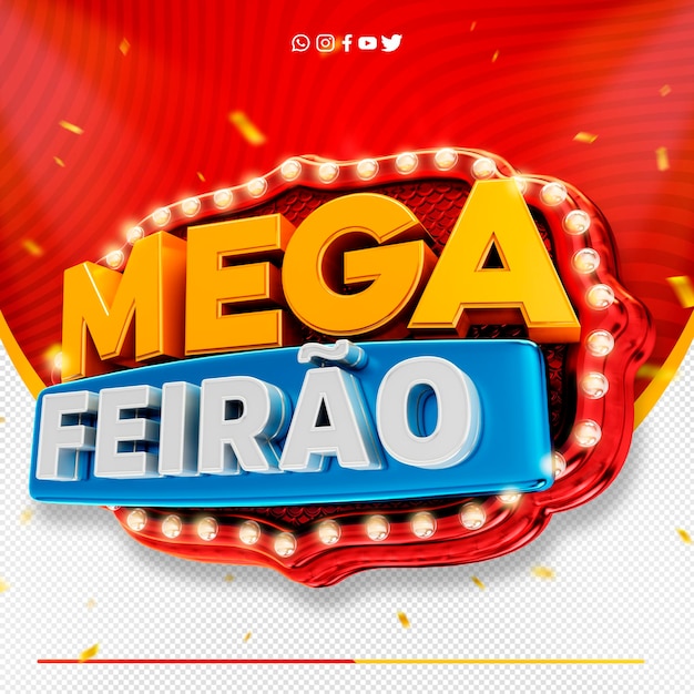 PSD grátis logotipo mega feira de rótulo 3d para campanhas de supermercado mega feirao no brasil