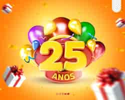 PSD grátis logotipo promocional celebração do 25o aniversário inauguração do 25° aniversário