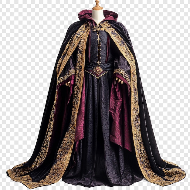 Majestico vestuário medieval Um requintado conjunto de roxo escuro e ouro
