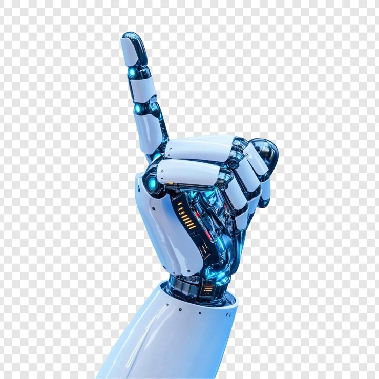 PSD grátis manos robóticas gestando tecnologia avançada design futurista inteligência artificial precisão mecânica inovação digital futuro cybernetic limb branco e azul