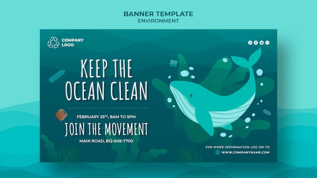 PSD grátis mantenha o modelo de banner limpo do oceano com baleia