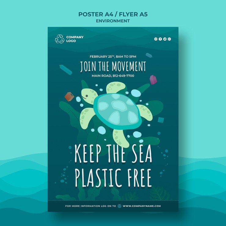 PSD grátis mantenha o modelo de cartaz limpo do oceano com tartaruga