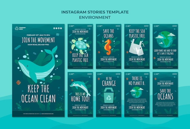 Mantenha o modelo de histórias do instagram limpo do oceano