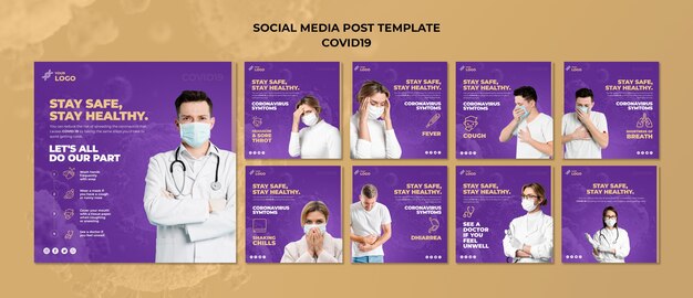 Mantenha-se seguro e saudável covid-19 post de mídia social