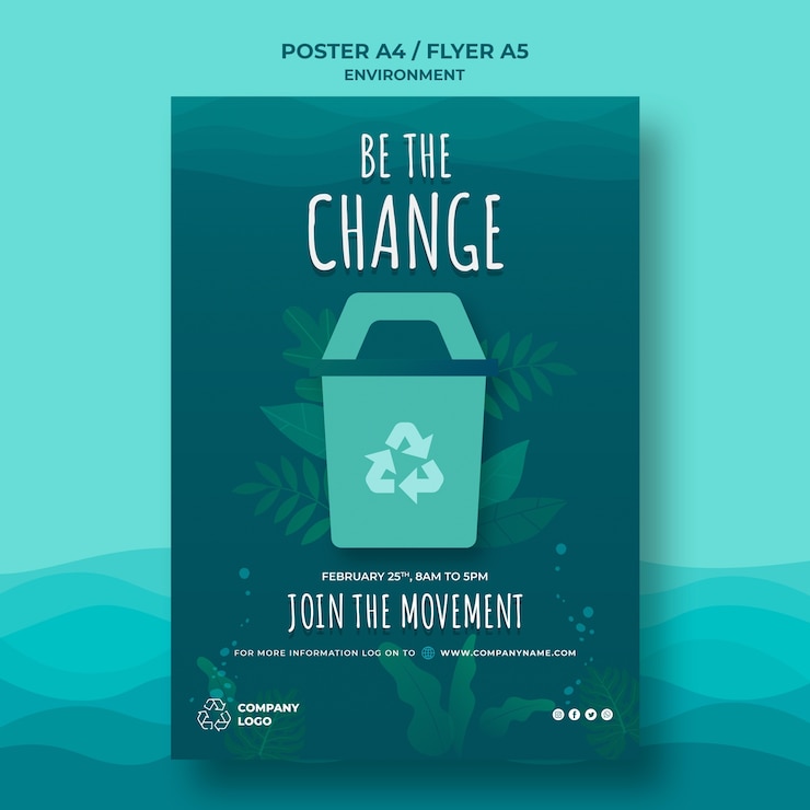 PSD grátis manter o modelo de cartaz limpo do oceano com sinal de reciclagem