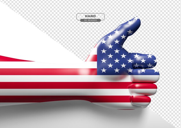 Mão realista com bandeira dos estados unidos em renderização 3d