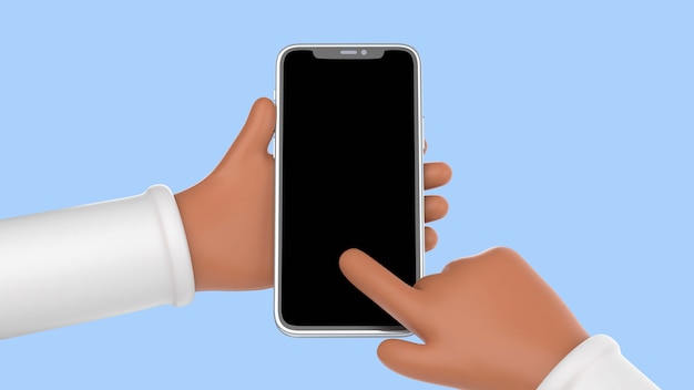 Mãos de plástico segurando um smartphone de perto