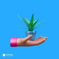 Mãos e pequenas plantas ícone 3d e conceito de símbolo renderizar objeto