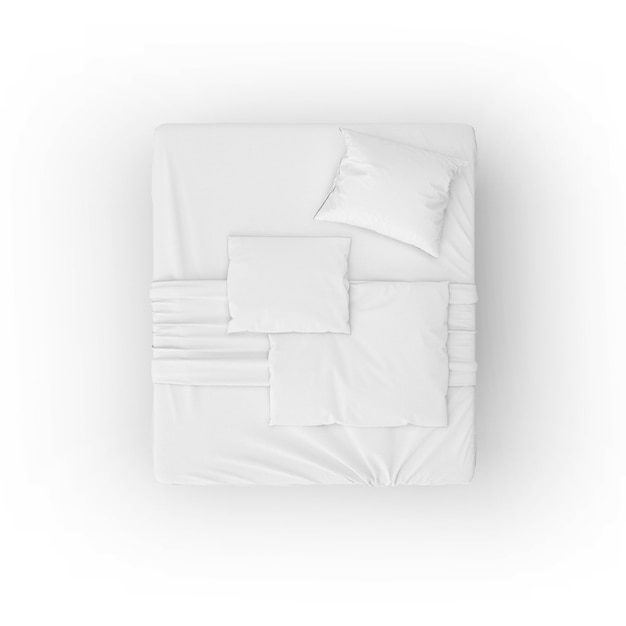 Maquete da cama com lençóis e travesseiros brancos