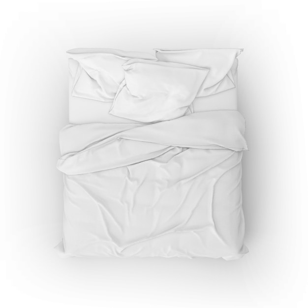 Maquete da cama com lençóis e travesseiros brancos