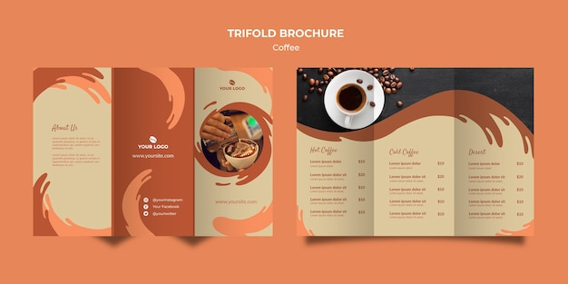 PSD grátis maquete de brochura com três dobras de café conceito