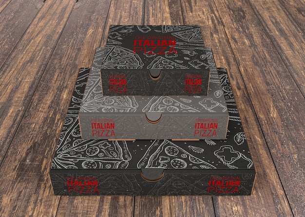 Maquete de caixas de pizza empilhadas