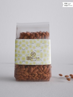 Maquete de embalagem de lanche transparente de embalagem de amendoim