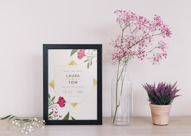 Maquete de quadro com decoração floral Psd Premium