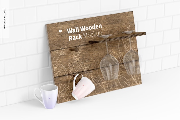 Maquete de rack de madeira de parede, inclinado
