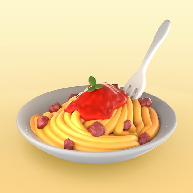 Maquete de refeição com espaguete e molho