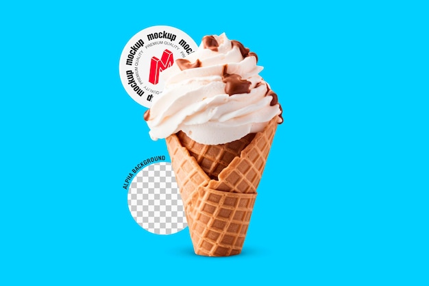 PSD grátis maquete de rótulo redondo em sorvete de creme e chocolate com fundo transparente