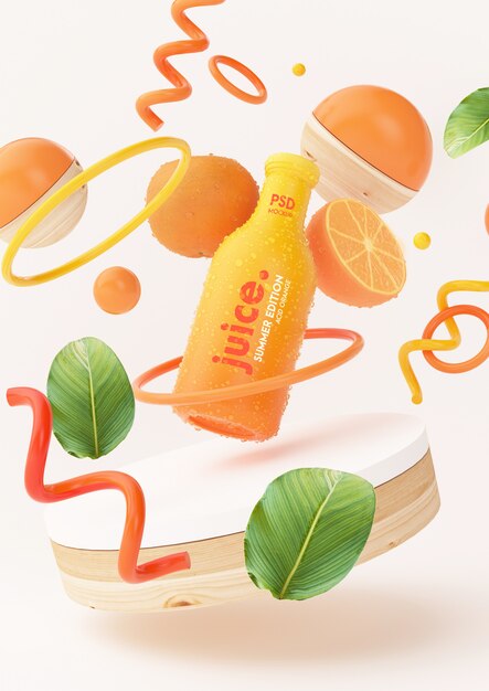 Maquete de suco de laranja com objetos abstratos