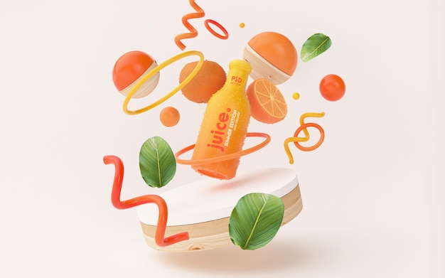 PSD grátis maquete de suco de laranja fresco em uma cena de verão