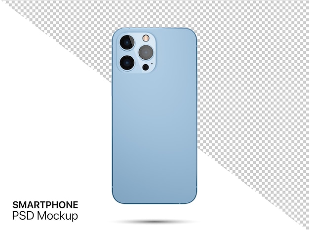 Maquete de tela de smartphone 3d azul vista traseira iphone 13 pro max