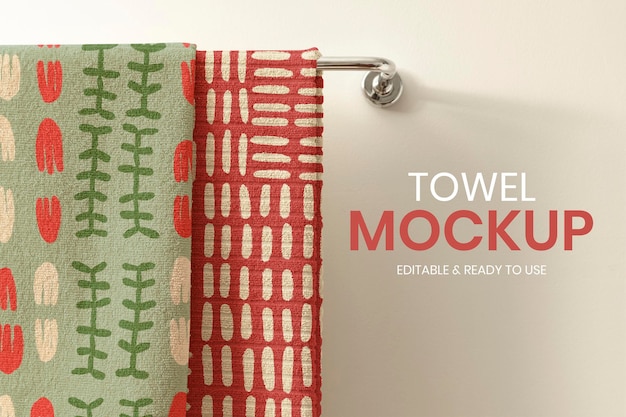 PSD grátis maquete de toalha de banho psd, pendurado em um rack, decoração da casa