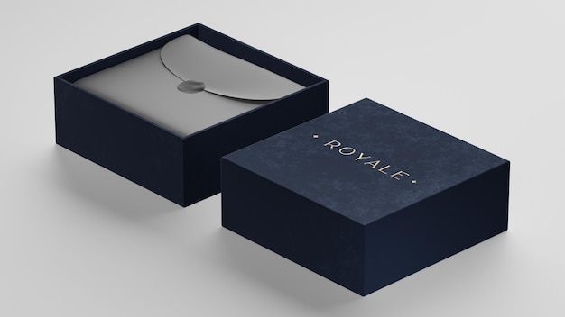 Maquete do logotipo na caixa da marinha de luxo para renderização em 3d da identidade da marca