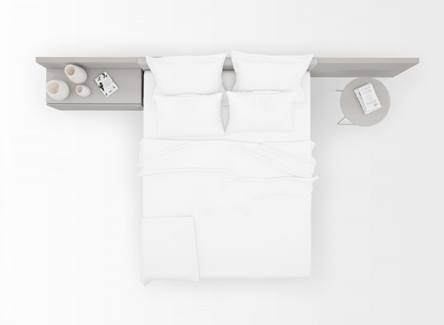 maquete moderna cama de casal isolada na vista superior