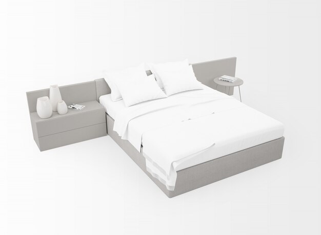 maquete moderna cama de casal isolada