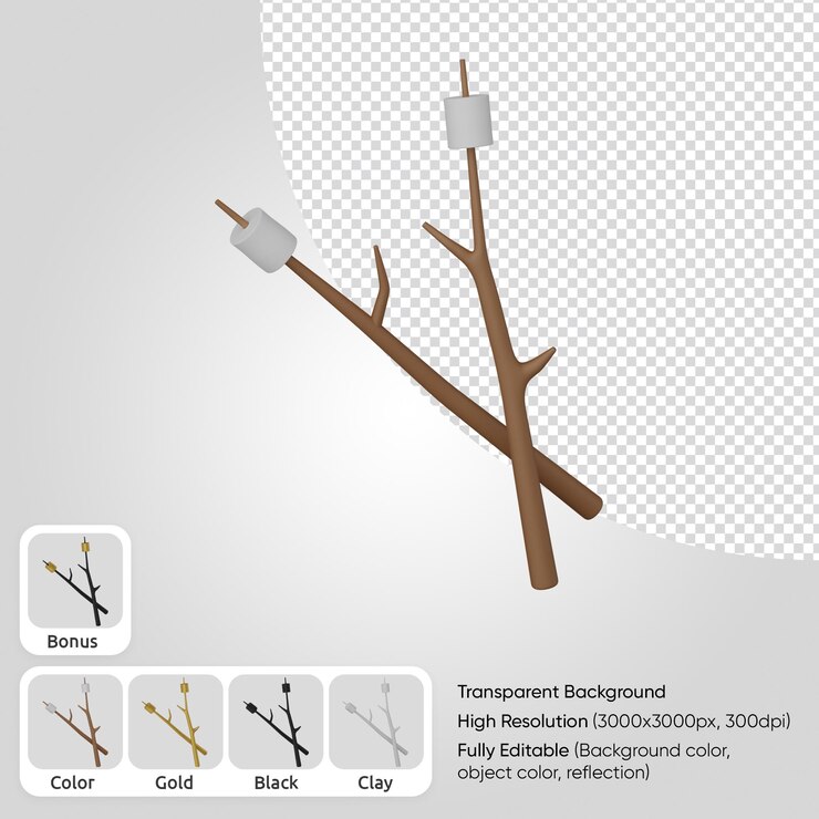 PSD grátis marshmallow 3d com madeira