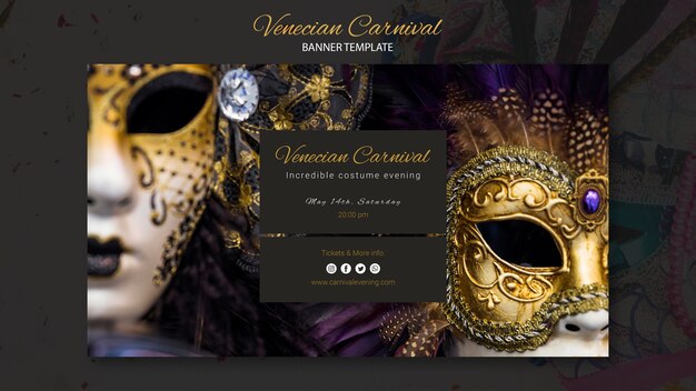 Máscaras de luxo dourado do banner de carnaval de Veneza