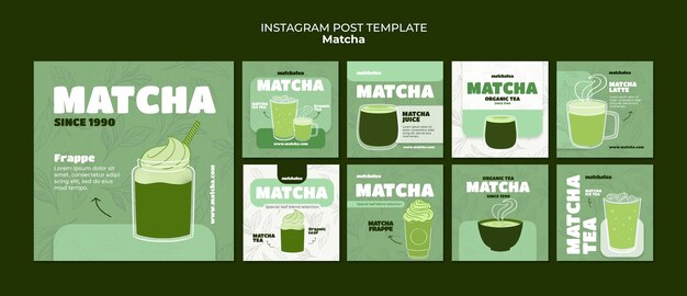Matcha bebe chá postagens no Instagram.