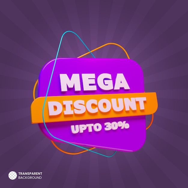 Mega desconto banner de promoção 3d