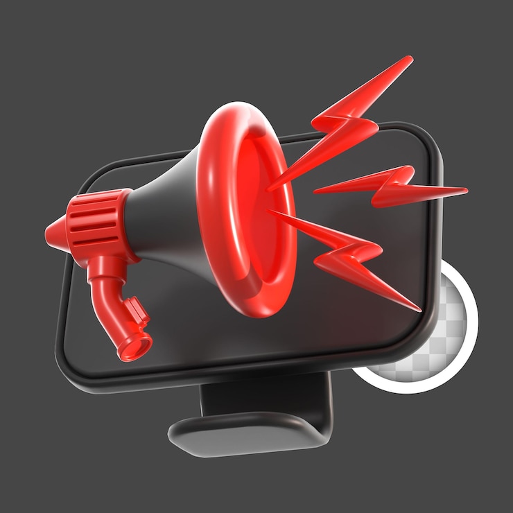 PSD grátis megafone anunciando promoções on-line ilustração 3d
