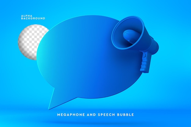 Megafone com renderização 3d de balão de fala