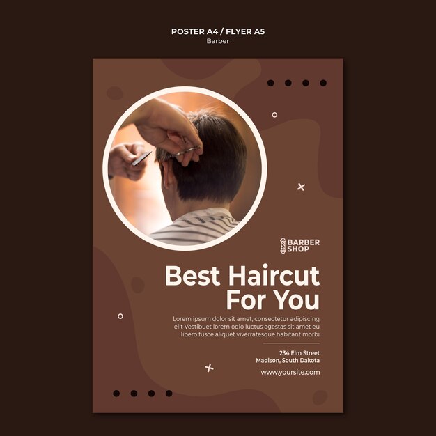 Melhor corte de cabelo para você, homem, modelo de pôster de barbearia